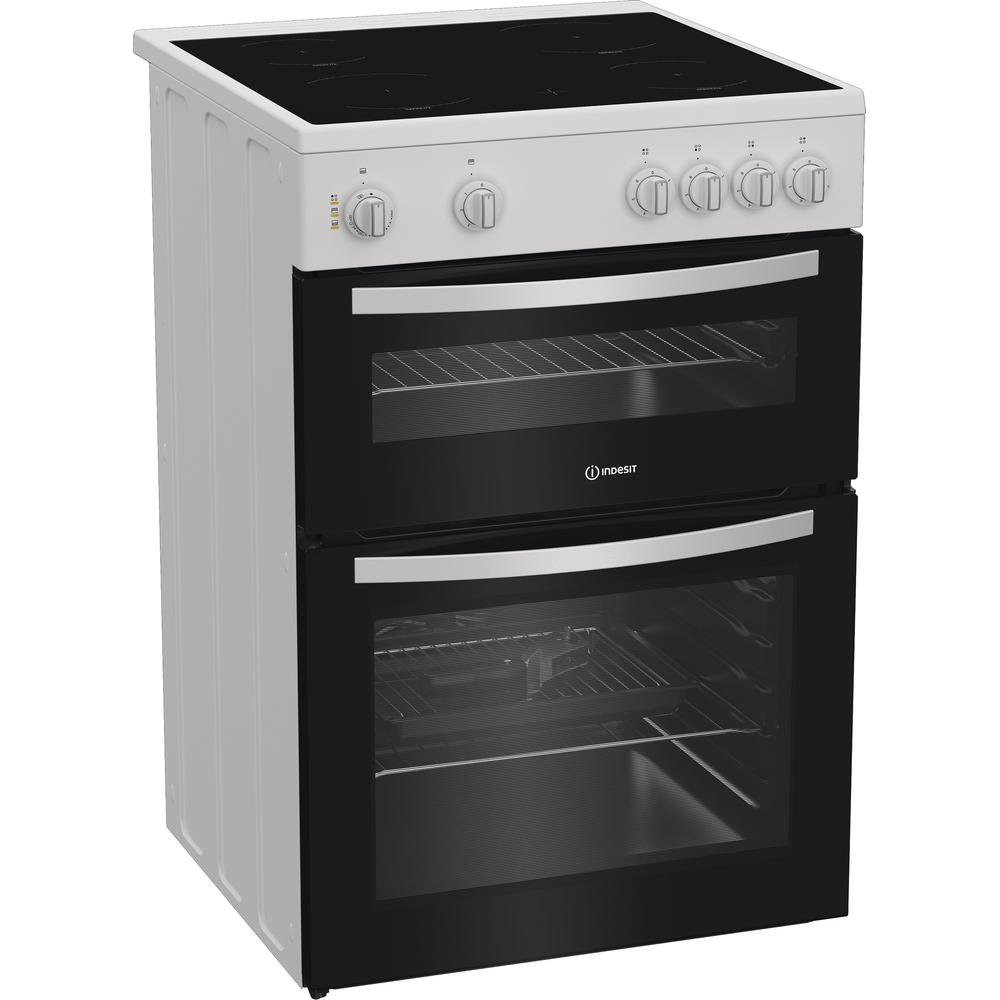 Indesit ITE6VMW 60cm Electric Twin Cooker with Ceramic Hob – Double Oven, 69L Capacity, White