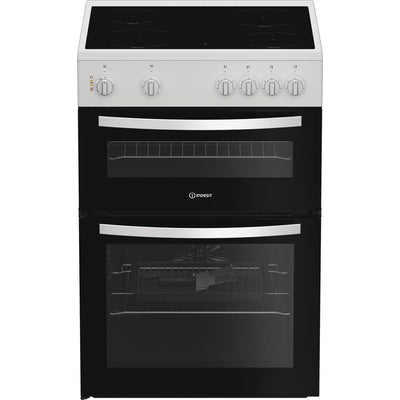 Indesit ITE6VMW 60cm Electric Twin Cooker with Ceramic Hob – Double Oven, 69L Capacity, White