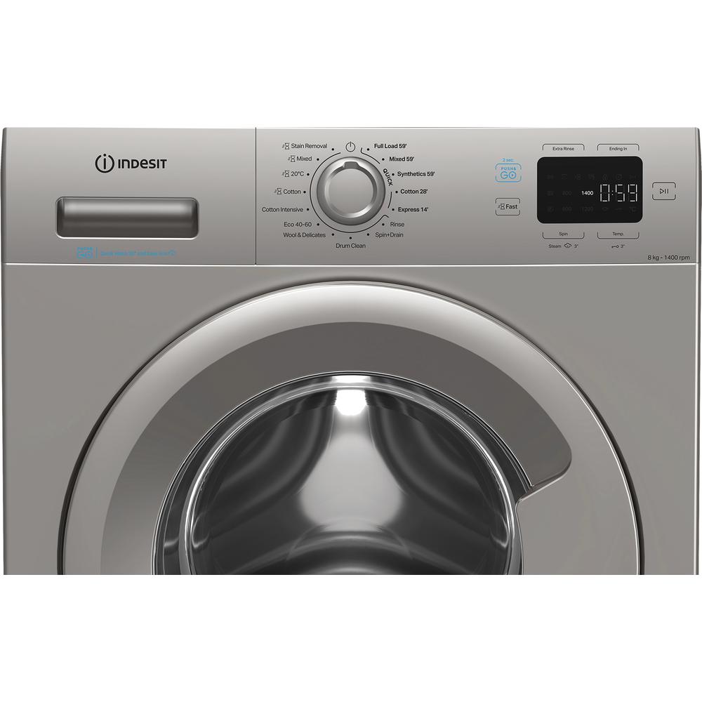 Indesit IP846SPUSHGOUK Push&Go 8kg 1400 Spin Washing Machine with Steam Technology – Silver, Rapid Cycles, A-Rated