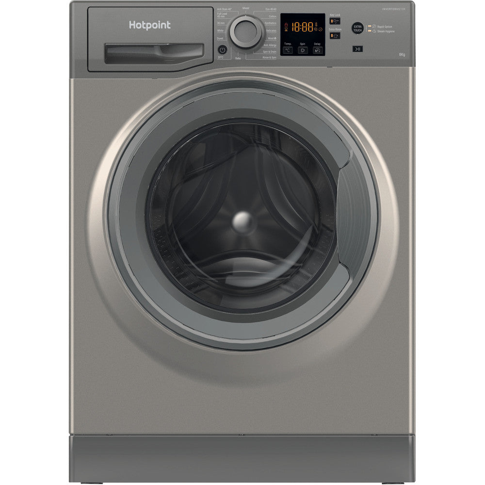 Hotpoint 8kg 1600rpm Washing Machine With Steam Hygiene - Graphite - NSWM864CGGUKN
