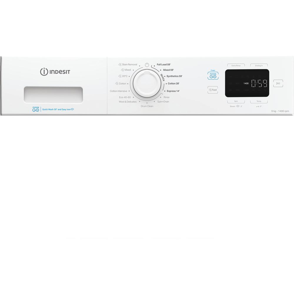 Indesit Push&Go 9kg Freestanding Washing Machine with Steam Hygiene, 1400 RPM – White (IP946PUSHGOUK)