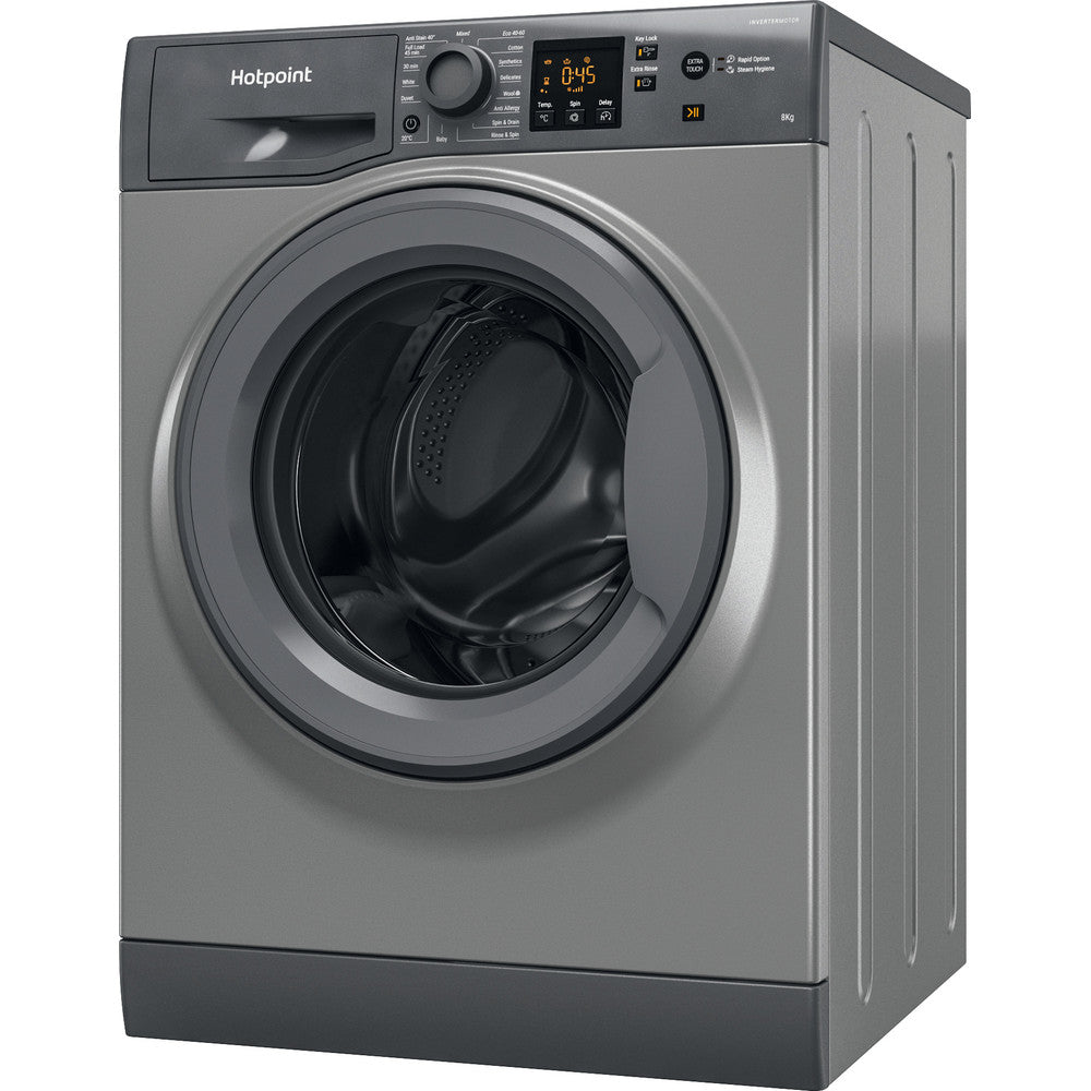 Hotpoint 8kg 1600rpm Washing Machine With Steam Hygiene - Graphite - NSWM864CGGUKN