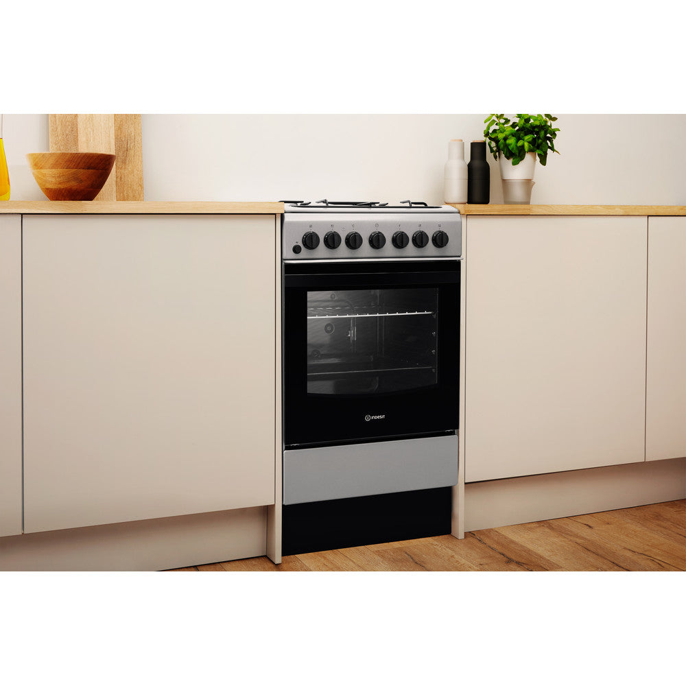 INDESIT 50 cm Dual Fuel Cooker - Silver - IS5G4PHSS