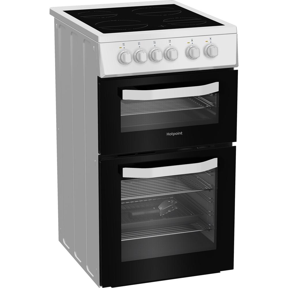 Hotpoint HTE5VCW 50 cm Electric Twin Cooker – 63 L Fan Oven, Ceramic Hob, Separate Grill, Catalytic Cleaning, A-Rated, White