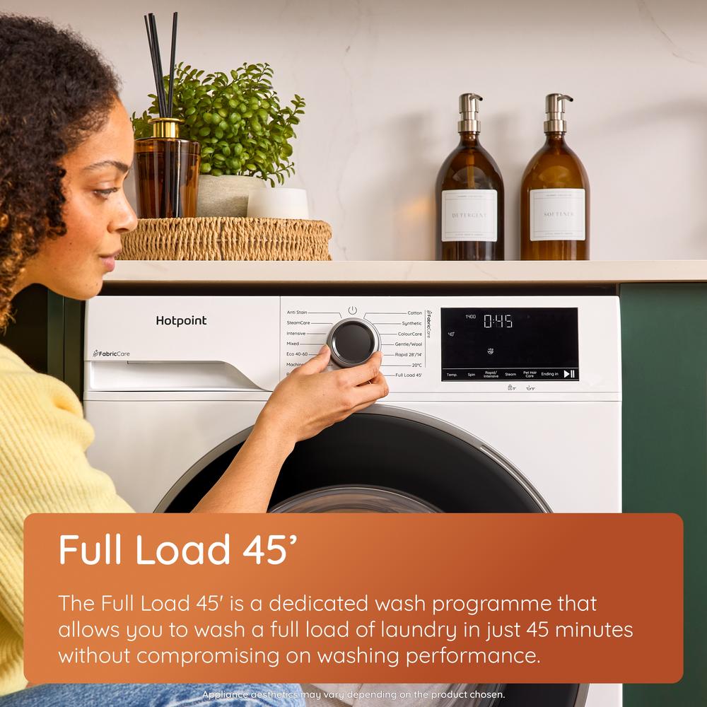 Hotpoint Fabric Care Pro 10kg 1400 Spin Washing Machine, AutoDose, WiFi Connected, Manhattan Grey, A-50% Rated – HP105GACARE