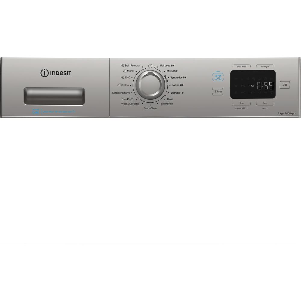 Indesit IP846SPUSHGOUK Push&Go 8kg 1400 Spin Washing Machine with Steam Technology – Silver, Rapid Cycles, A-Rated