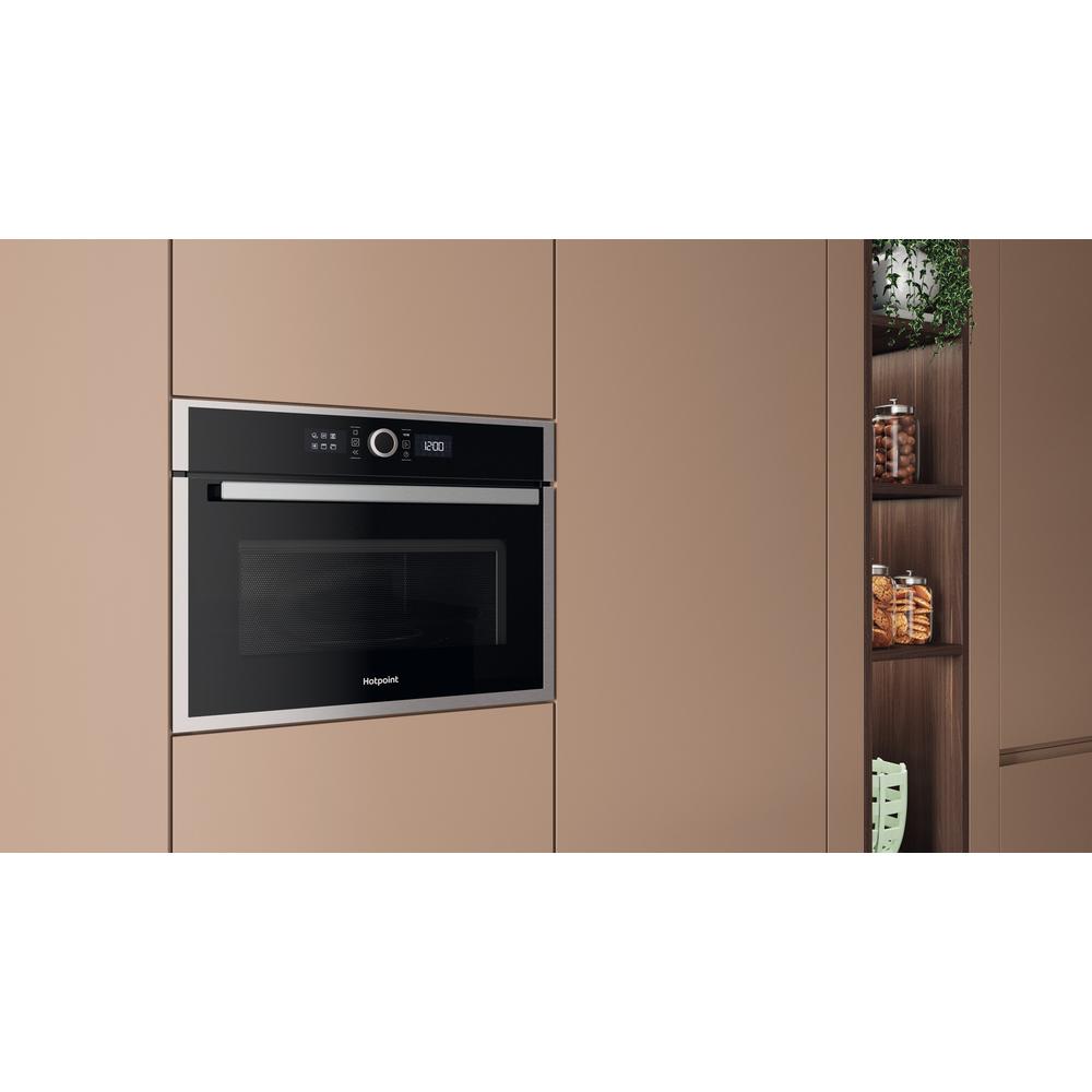 Hotpoint HMW47HMXUK Built-in Microwave with Grill, 40L, 900W Microwave / 1600W Grill, Dynamic Crisp, Stainless Steel, 455mm