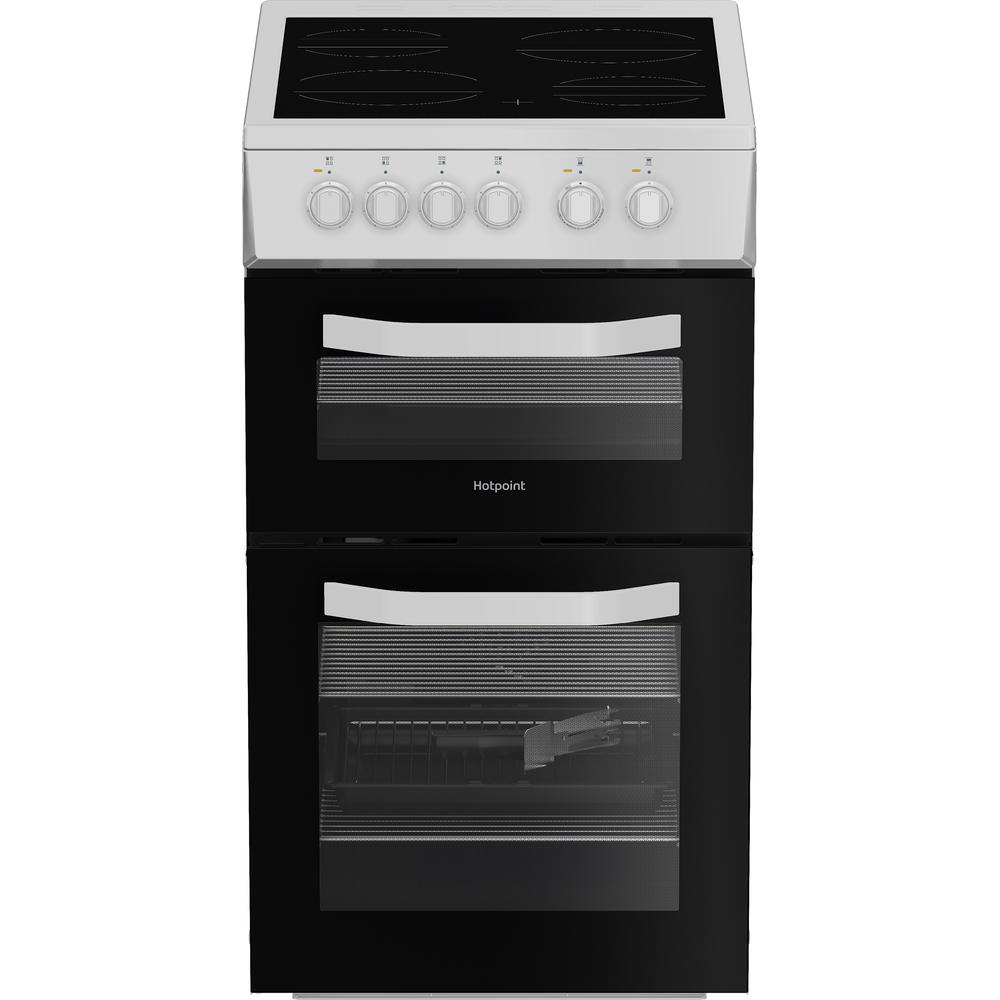 Hotpoint HTE5VCW 50 cm Electric Twin Cooker – 63 L Fan Oven, Ceramic Hob, Separate Grill, Catalytic Cleaning, A-Rated, White