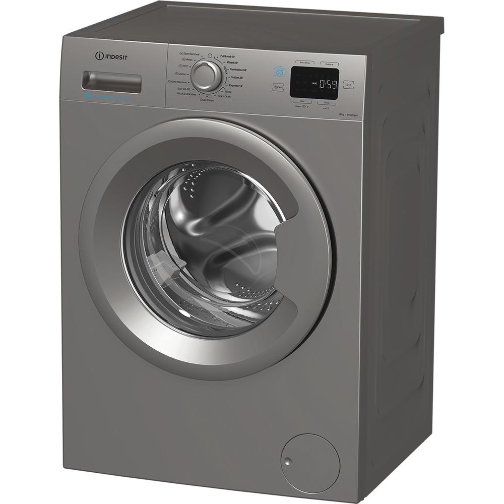 Indesit IP846SPUSHGOUK Push&Go 8kg 1400 Spin Washing Machine with Steam Technology – Silver, Rapid Cycles, A-Rated