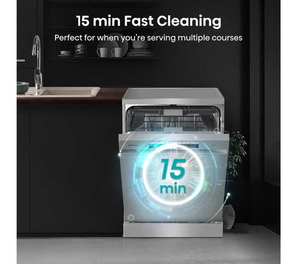 Hisense Full-Size WiFi-Enabled Freestanding Dishwasher – HS673C60XUK, 16 Place Settings, Stainless Steel