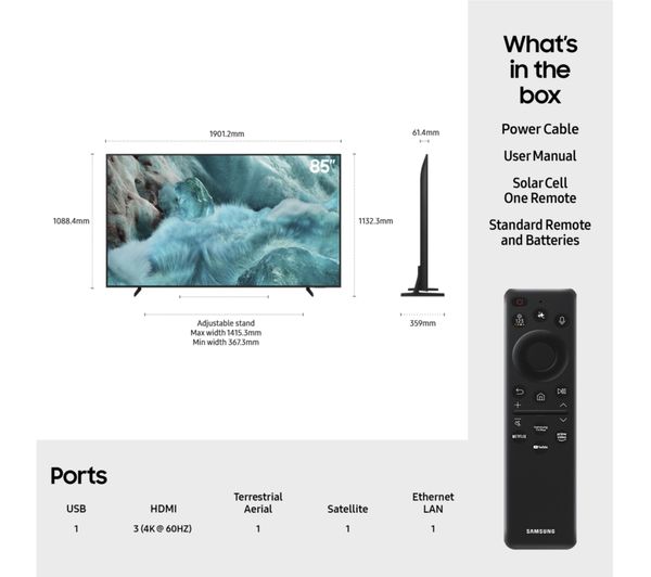 Samsung 85″ QLED Q7F 4K Vision AI Smart TV (2025) – Q4 AI Processor, Real Quantum Dot, Tizen OS