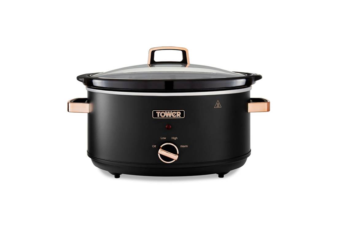 Tower Cavaletto T16043BLK 6.5L Slow Cooker with 3 Heat Settings– Black & Rose Gold