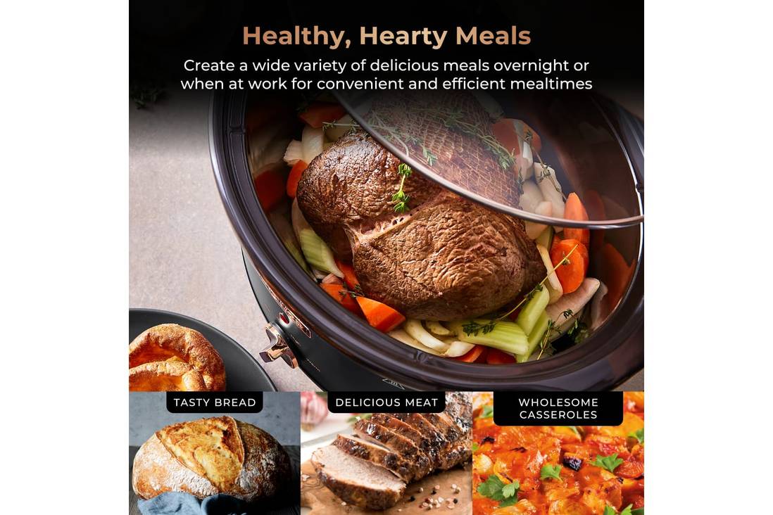 Tower Cavaletto T16043BLK 6.5L Slow Cooker with 3 Heat Settings– Black & Rose Gold