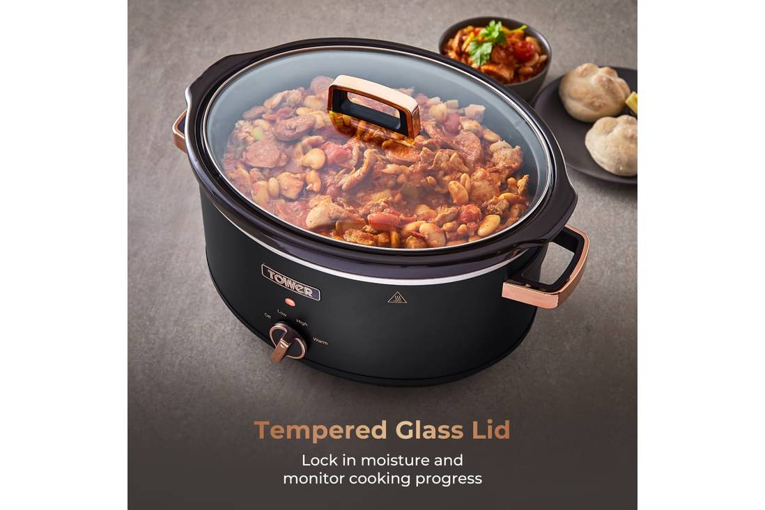 Tower Cavaletto T16043BLK 6.5L Slow Cooker with 3 Heat Settings– Black & Rose Gold