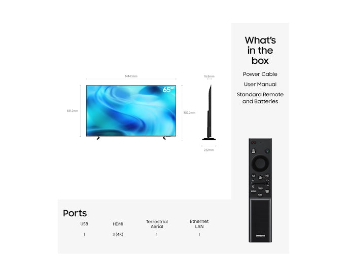 Samsung U8020H UE65U8020HKXXU 65" Crystal UHD 4K Vision AI Smart TV – 2026 – Black